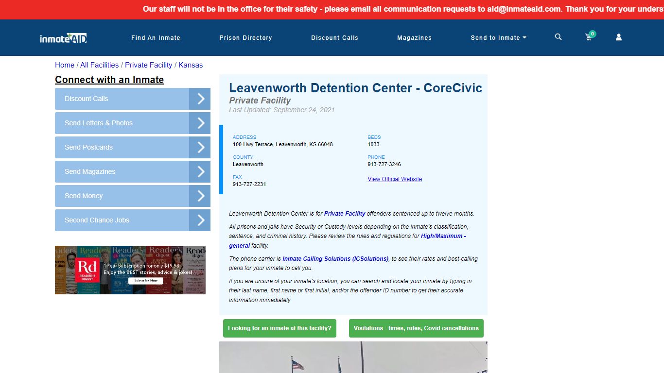 Leavenworth Detention Center - CoreCivic - Inmate Search ...